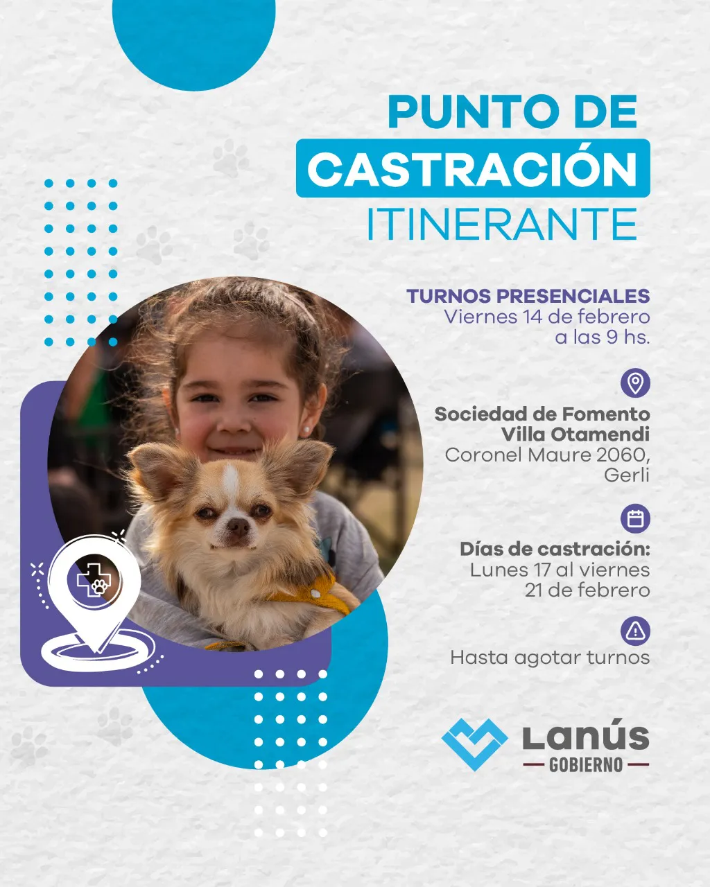 Nuevos turnos para el Punto de Castración Itinerante en Gerli
